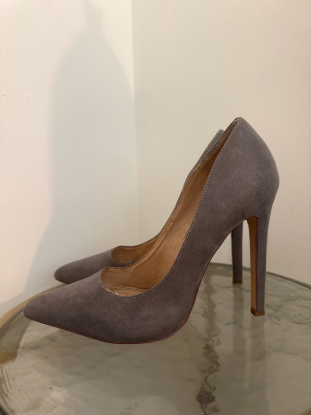 Women's Pointed-Toe Stiletto Pumps in Gray Suede